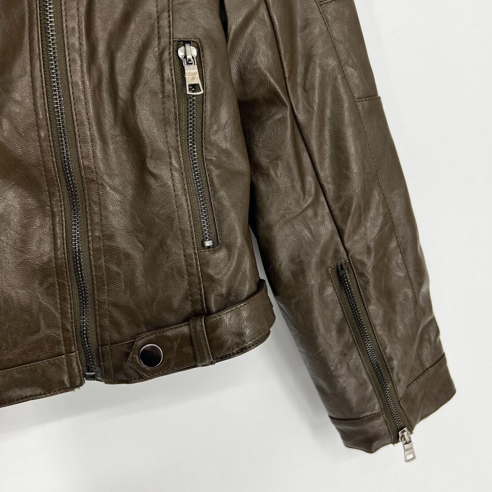 SANS SOUCI Brown Faux Leather Studded Moto Jacket Size S‎ Crop Long Sleeve Zip - Picture 7 of 12